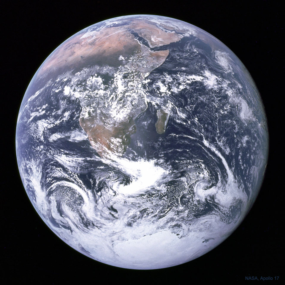 Voll beleuchtete Erde, fotografiert von Harrison Schmitt bei der Mission Apollo 17.