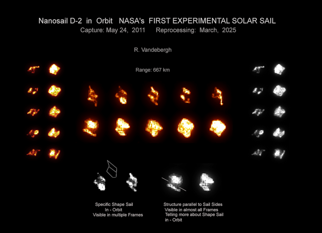 Die Bilder von NanoSail-D2 entstanden mit einem händisch nachgeführten Teleskop. Obwohl das Objekt sehr weit entfernt ist, sind viele Details erkennbar.